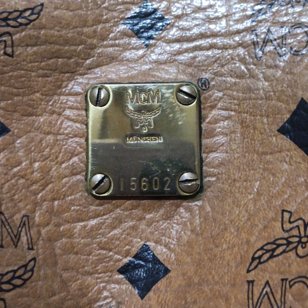 MCM Cognac Crossbody Barrel Bag with Logo Pattern EUC - Picture 3 of 13